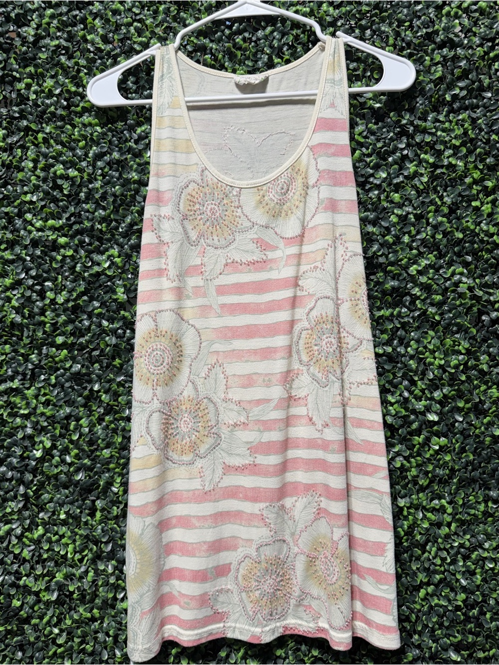 Miss Me Pink Striped Floral embellished Tank Top Boho Y2K